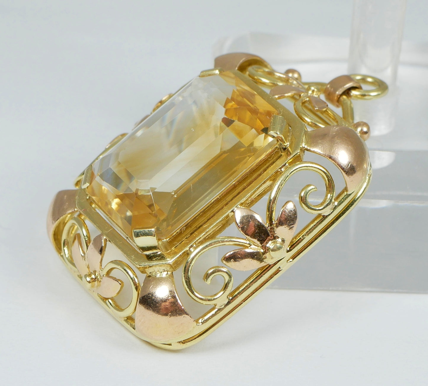 Large 35mm Solid 14ct Yellow Gold 10.85ct Emerald Cut Citrine Necklace Pendant