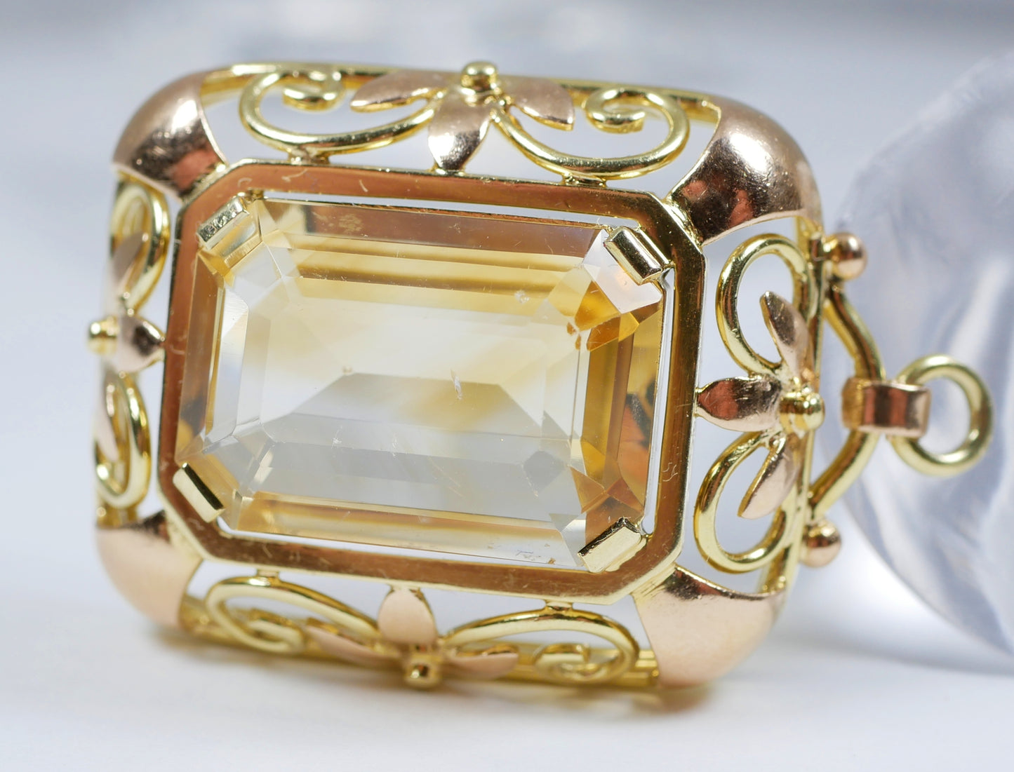 Large 35mm Solid 14ct Yellow Gold 10.85ct Emerald Cut Citrine Necklace Pendant