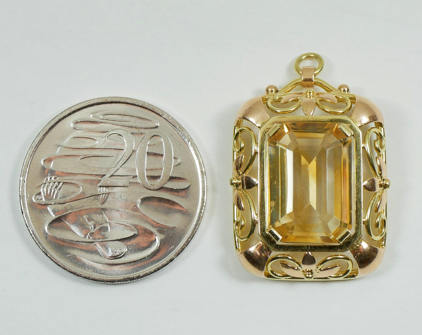 Large 35mm Solid 14ct Yellow Gold 10.85ct Emerald Cut Citrine Necklace Pendant