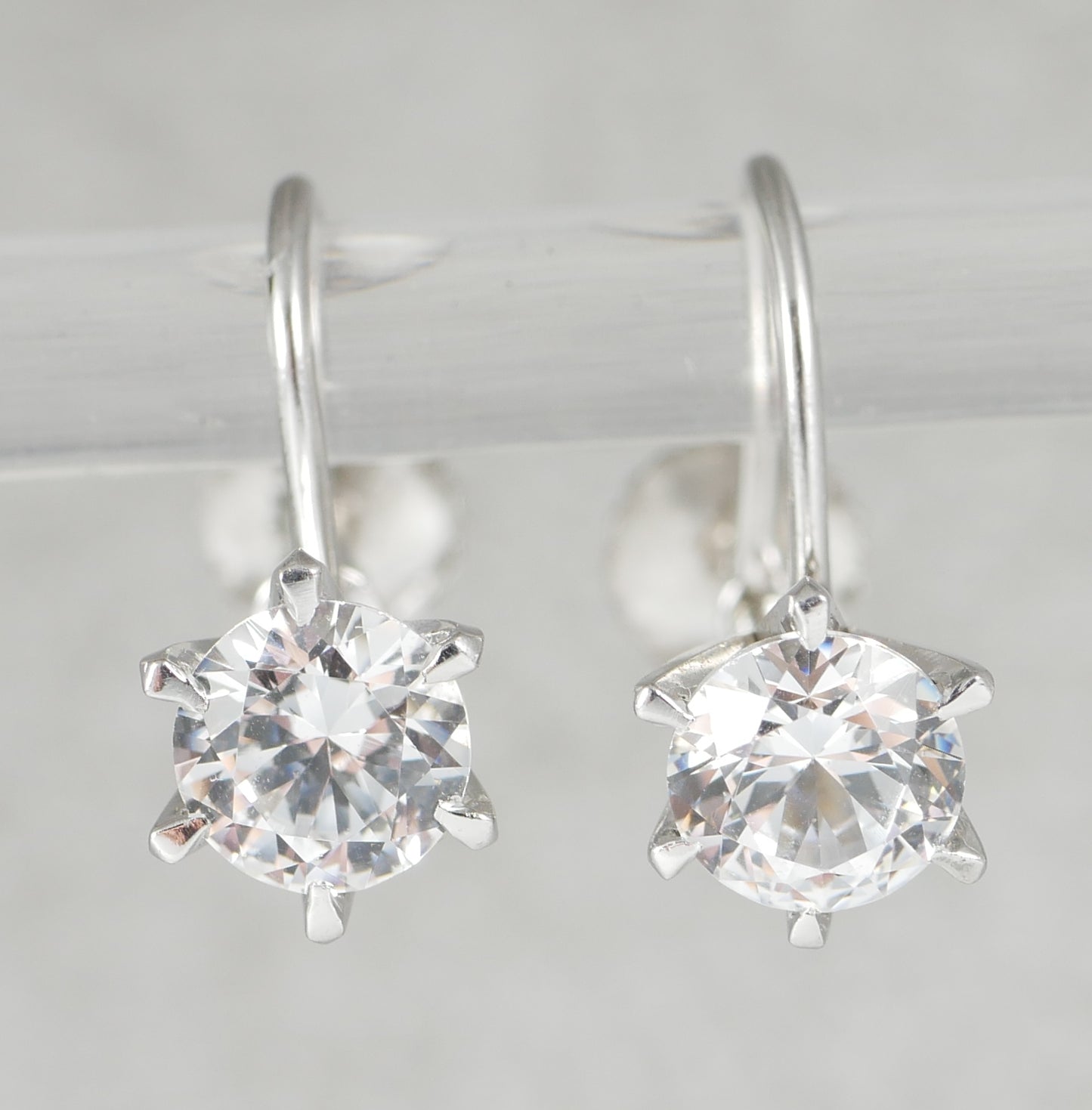 Vintage Set of Solid 9ct White Gold 6mm White Topaz French Screw Back Earrings