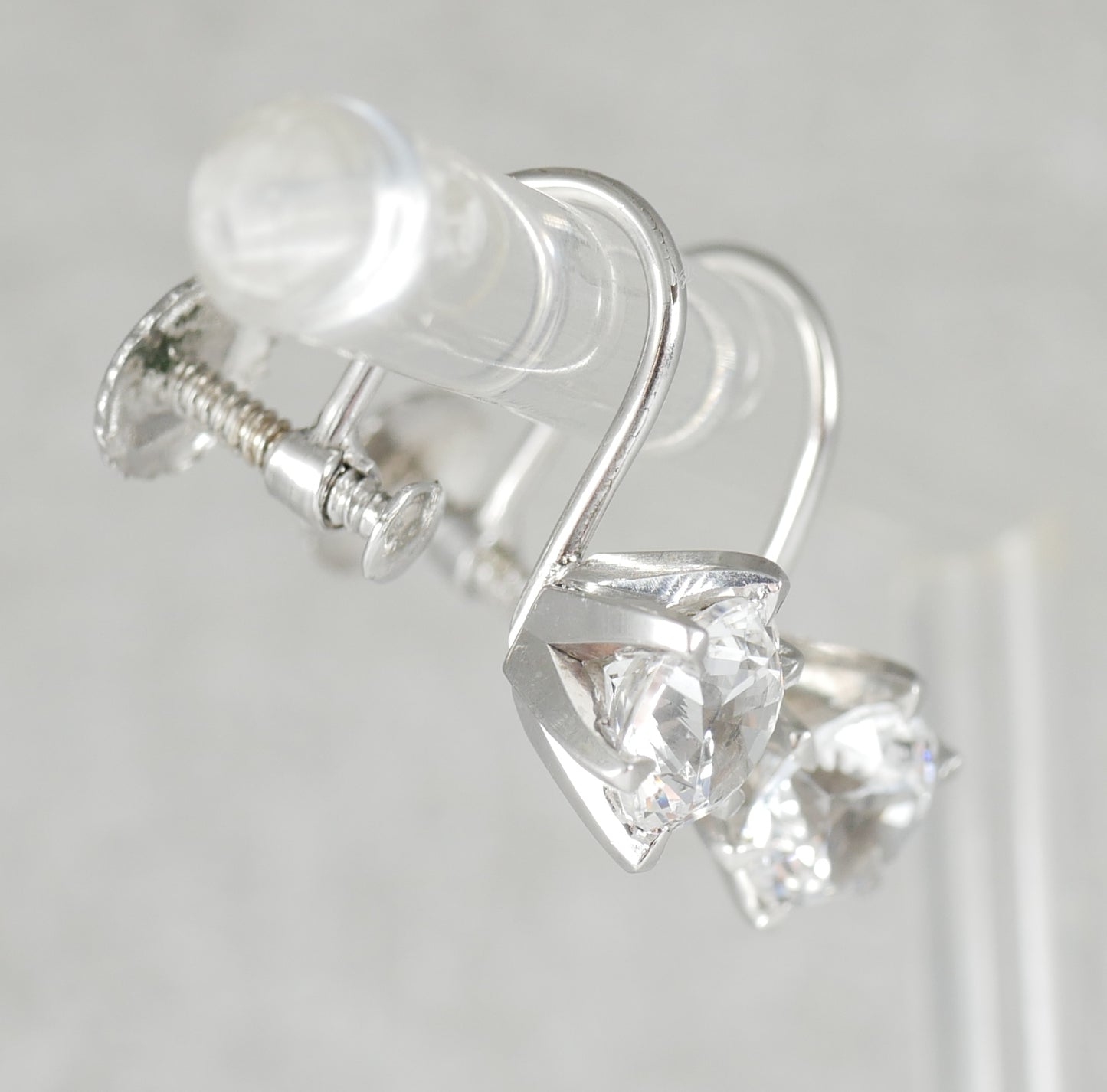 Vintage Set of Solid 9ct White Gold 6mm White Topaz French Screw Back Earrings