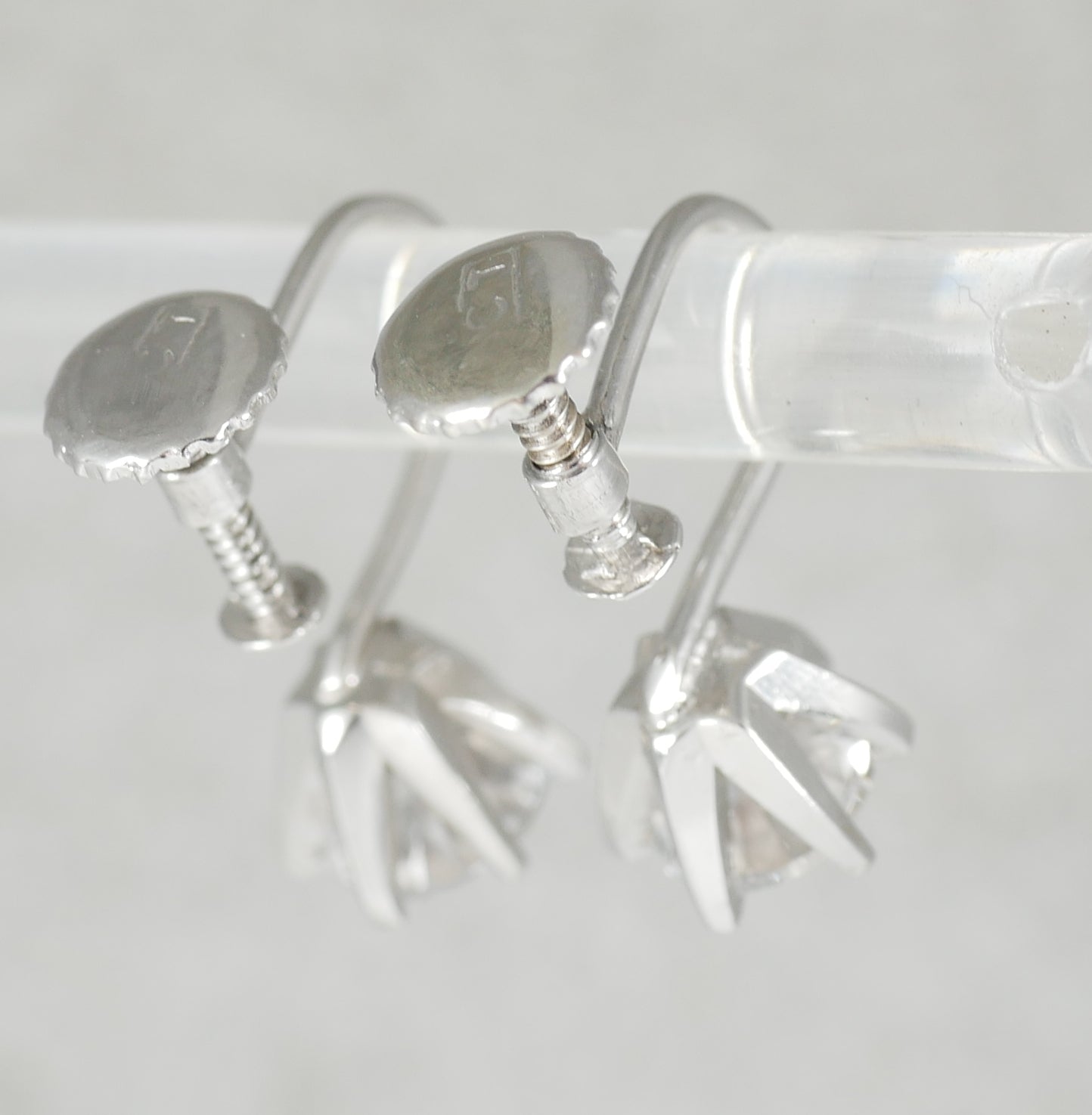 Vintage Set of Solid 9ct White Gold 6mm White Topaz French Screw Back Earrings