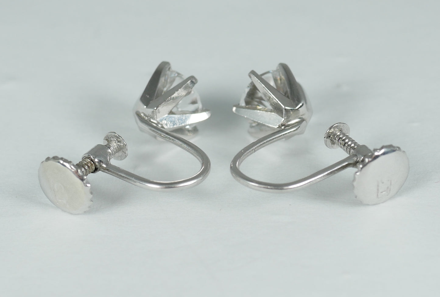 Vintage Set of Solid 9ct White Gold 6mm White Topaz French Screw Back Earrings
