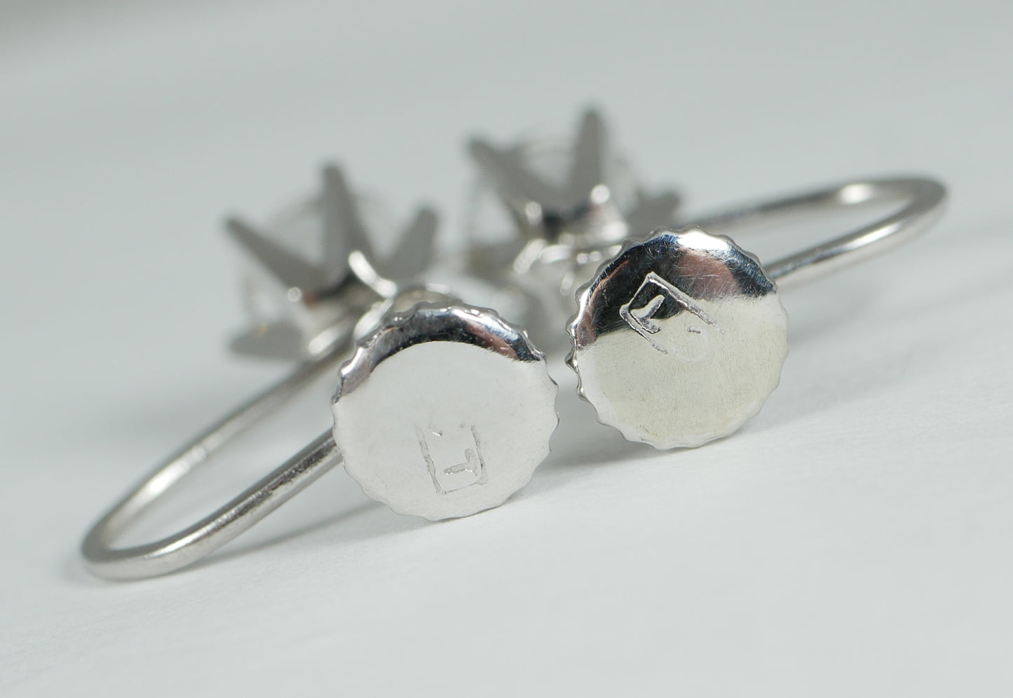 Vintage Set of Solid 9ct White Gold 6mm White Topaz French Screw Back Earrings