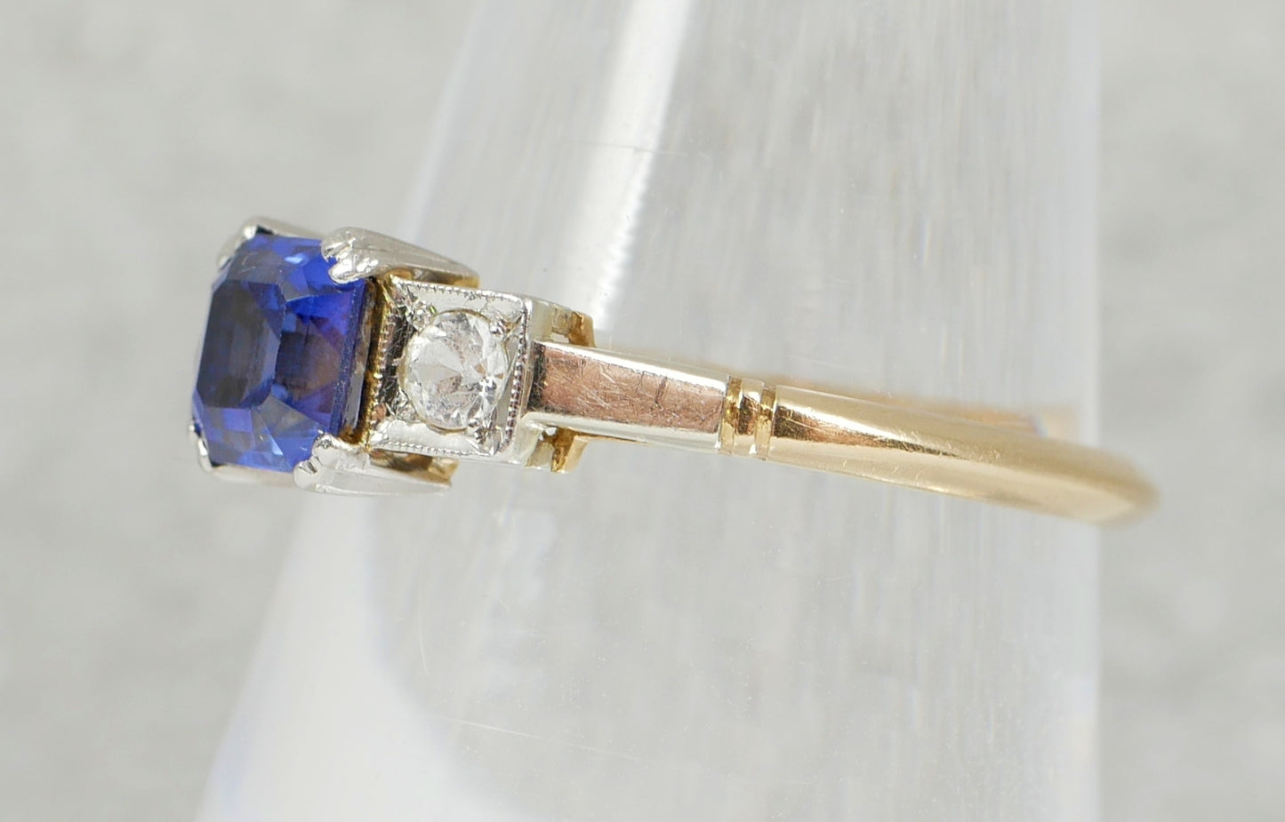 Art Deco Solid 18ct Yellow Gold Platinum Sapphire 3 Stone Dress Ring Size 7 N 54