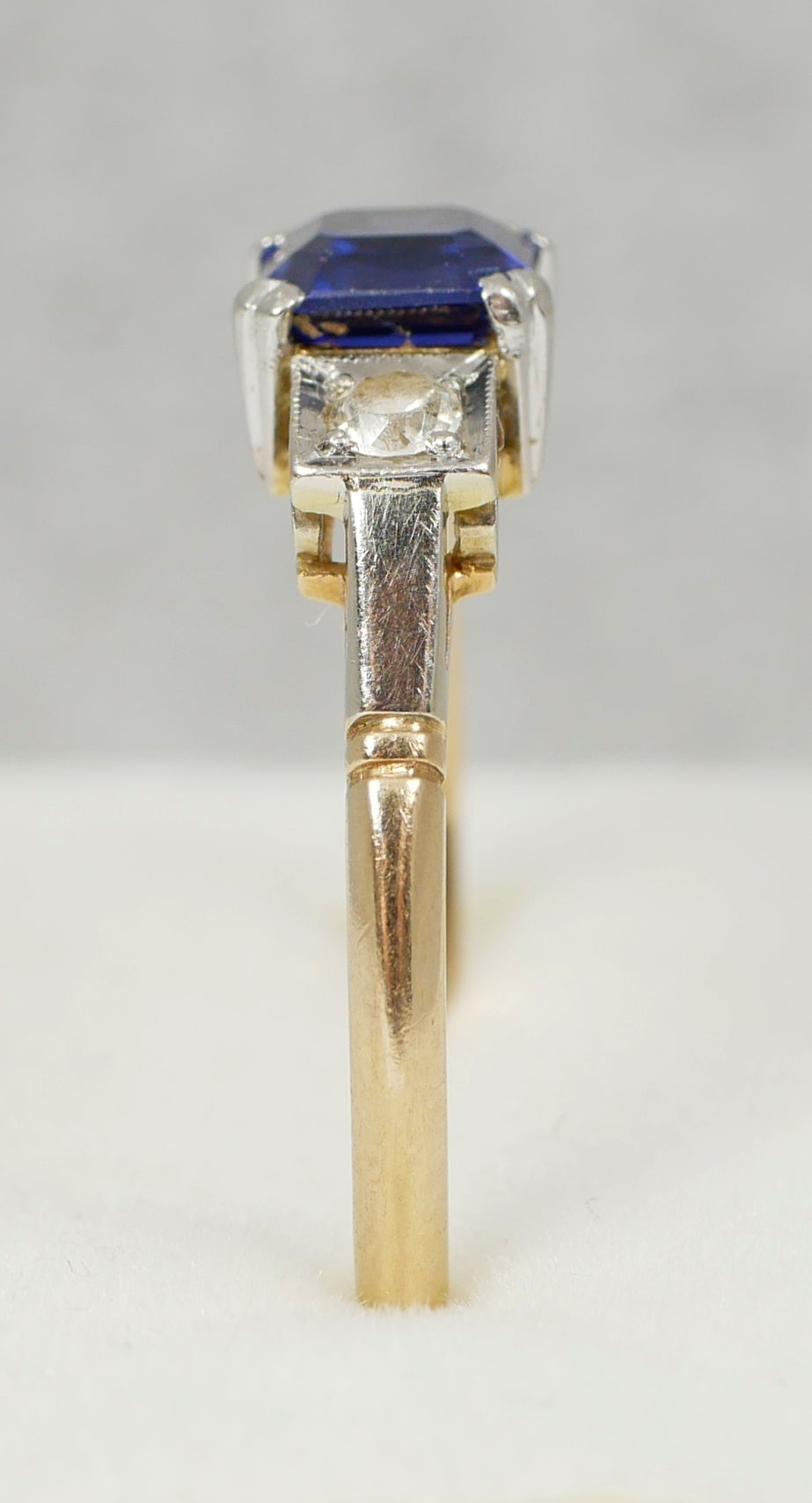 Art Deco Solid 18ct Yellow Gold Platinum Sapphire 3 Stone Dress Ring Size 7 N 54