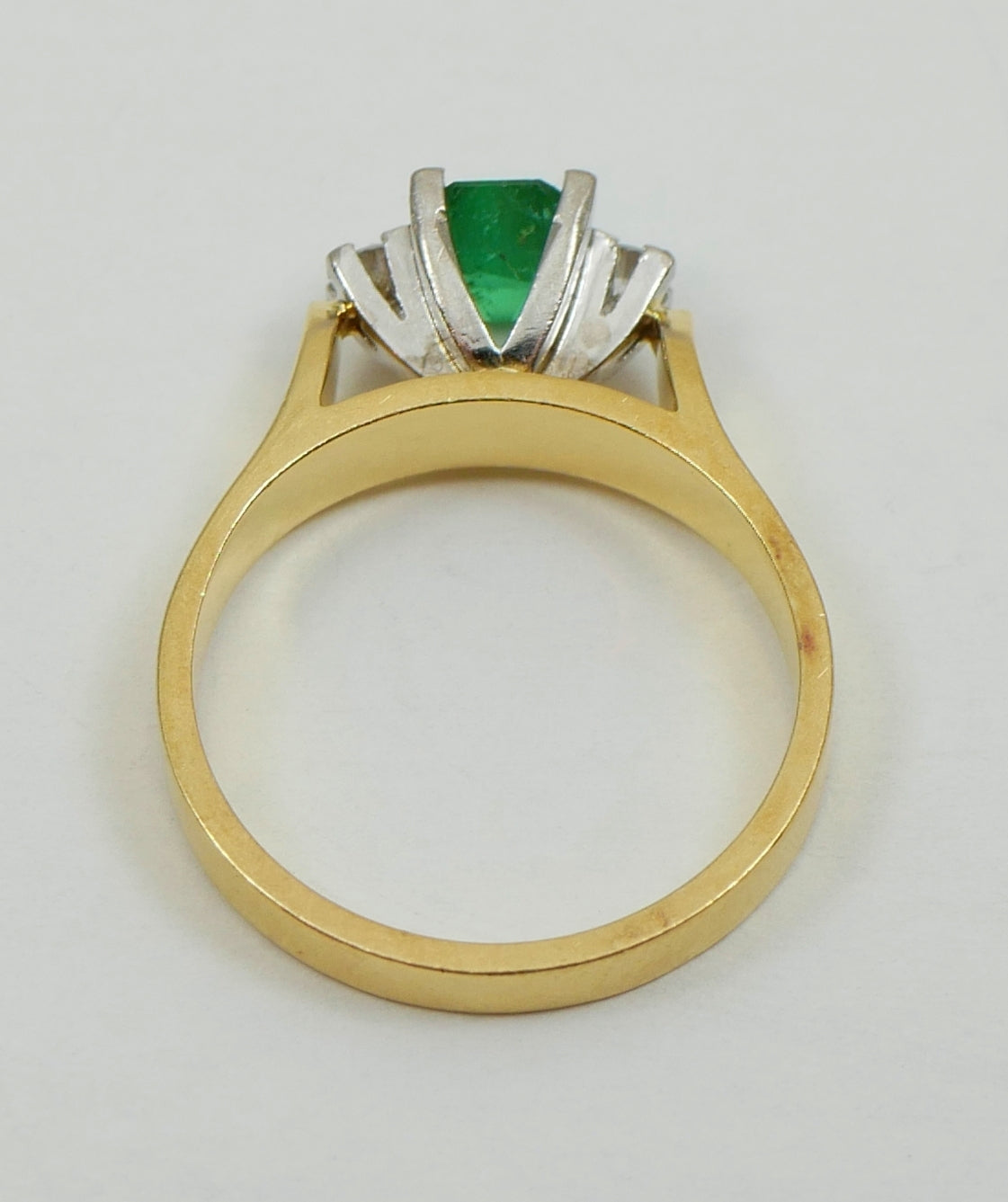 Vintage Solid 18ct Yellow Gold Emerald Diamond 3 Stone Dress Ring Size 6.5 M 52