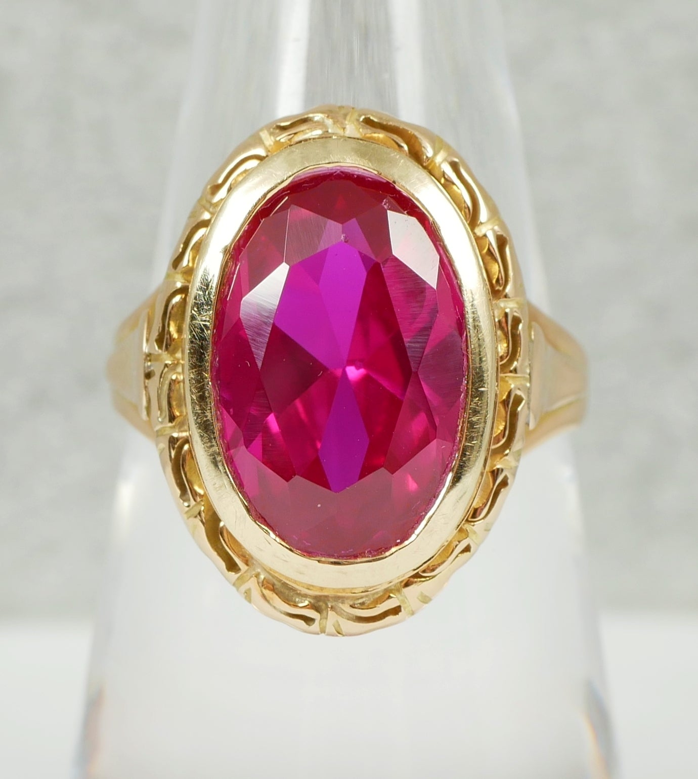 Vintage Solid 14ct Yellow Gold Oval Cut 7ct Ruby Cocktail Dress Ring Size 8 P 56