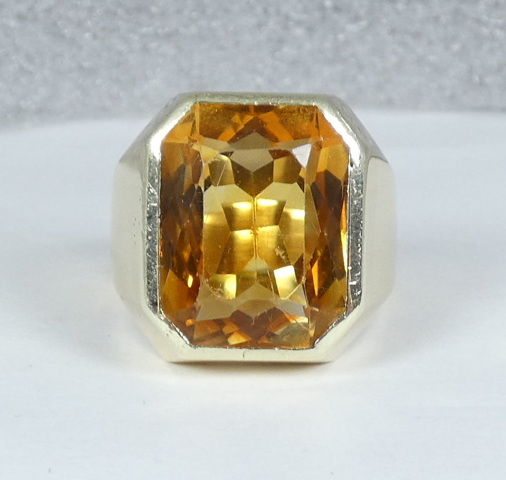 Heavy Solid 14ct Yellow Gold Scissor Cut Citrine Signet Cocktail Ring 8.5 Q 58