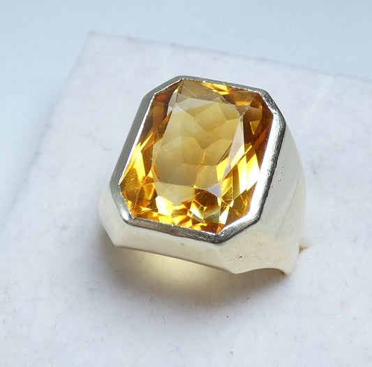 Heavy Solid 14ct Yellow Gold Scissor Cut Citrine Signet Cocktail Ring 8.5 Q 58