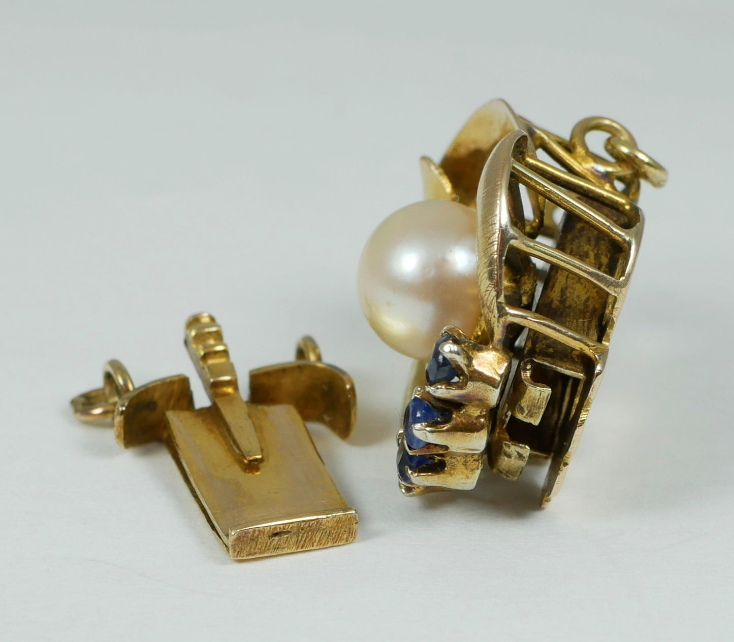 Vintage Solid 14ct Yellow Gold Sapphire Double Twin Pearl Strand Necklace Clasp