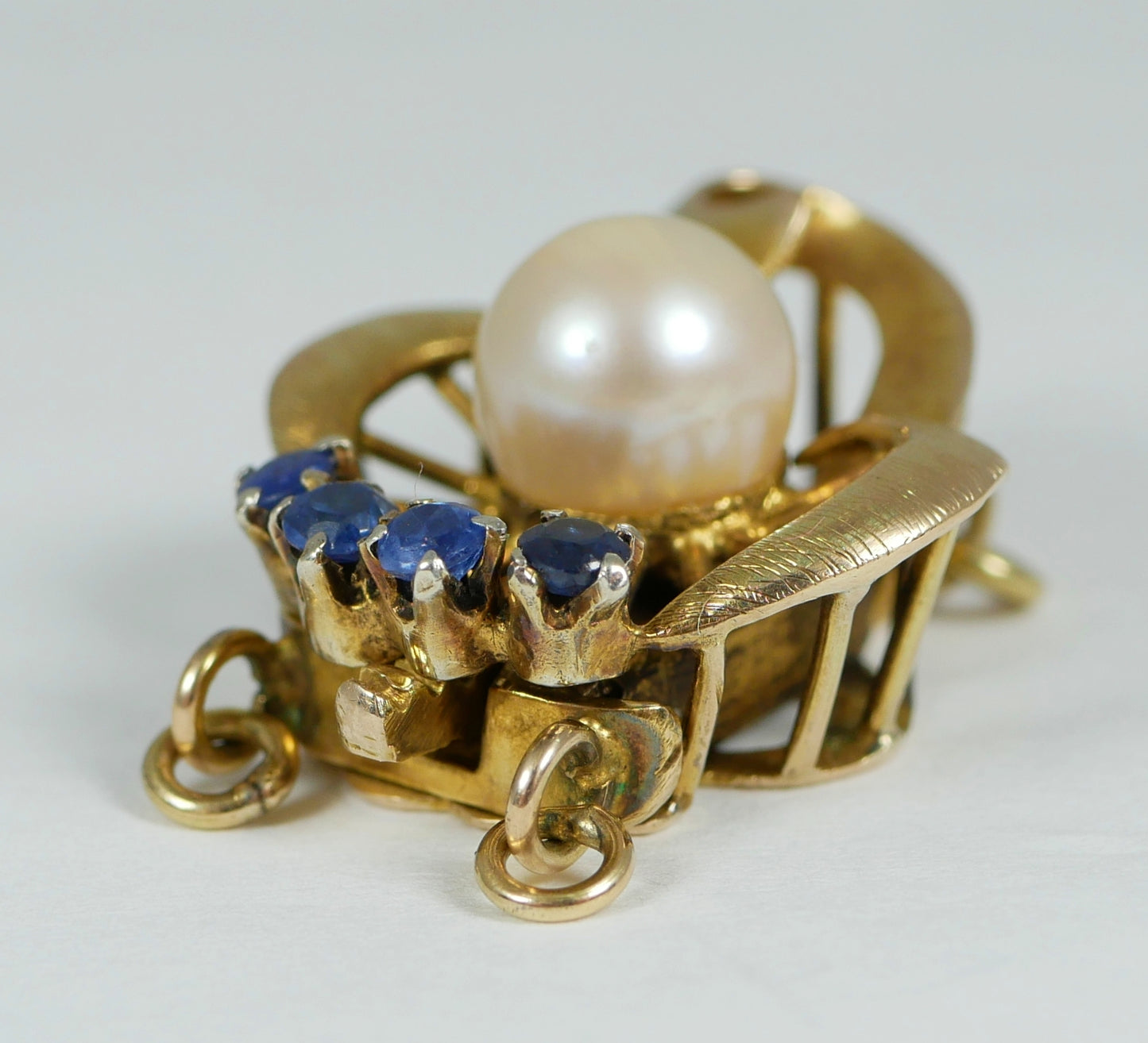 Vintage Solid 14ct Yellow Gold Sapphire Double Twin Pearl Strand Necklace Clasp
