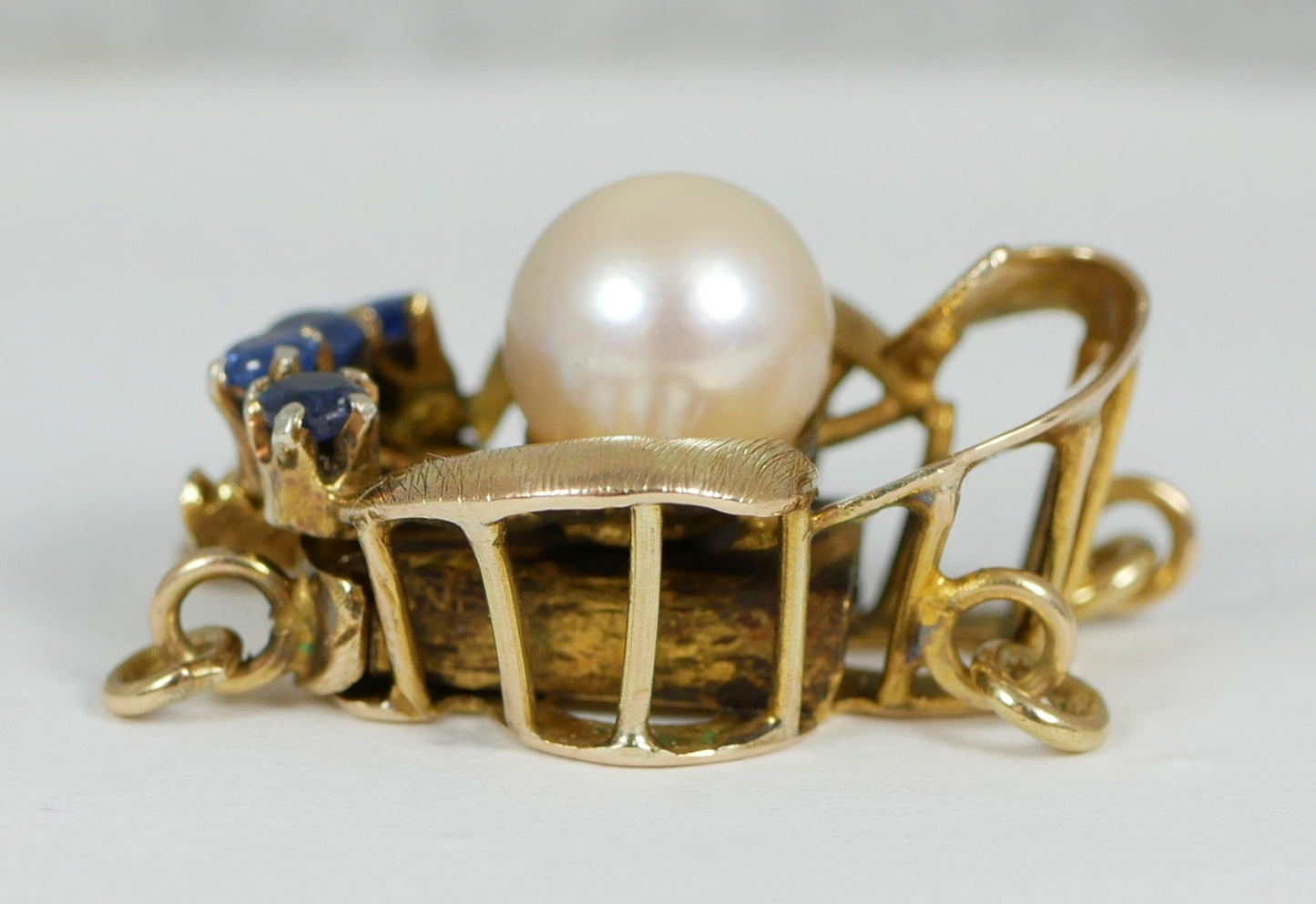 Vintage Solid 14ct Yellow Gold Sapphire Double Twin Pearl Strand Necklace Clasp