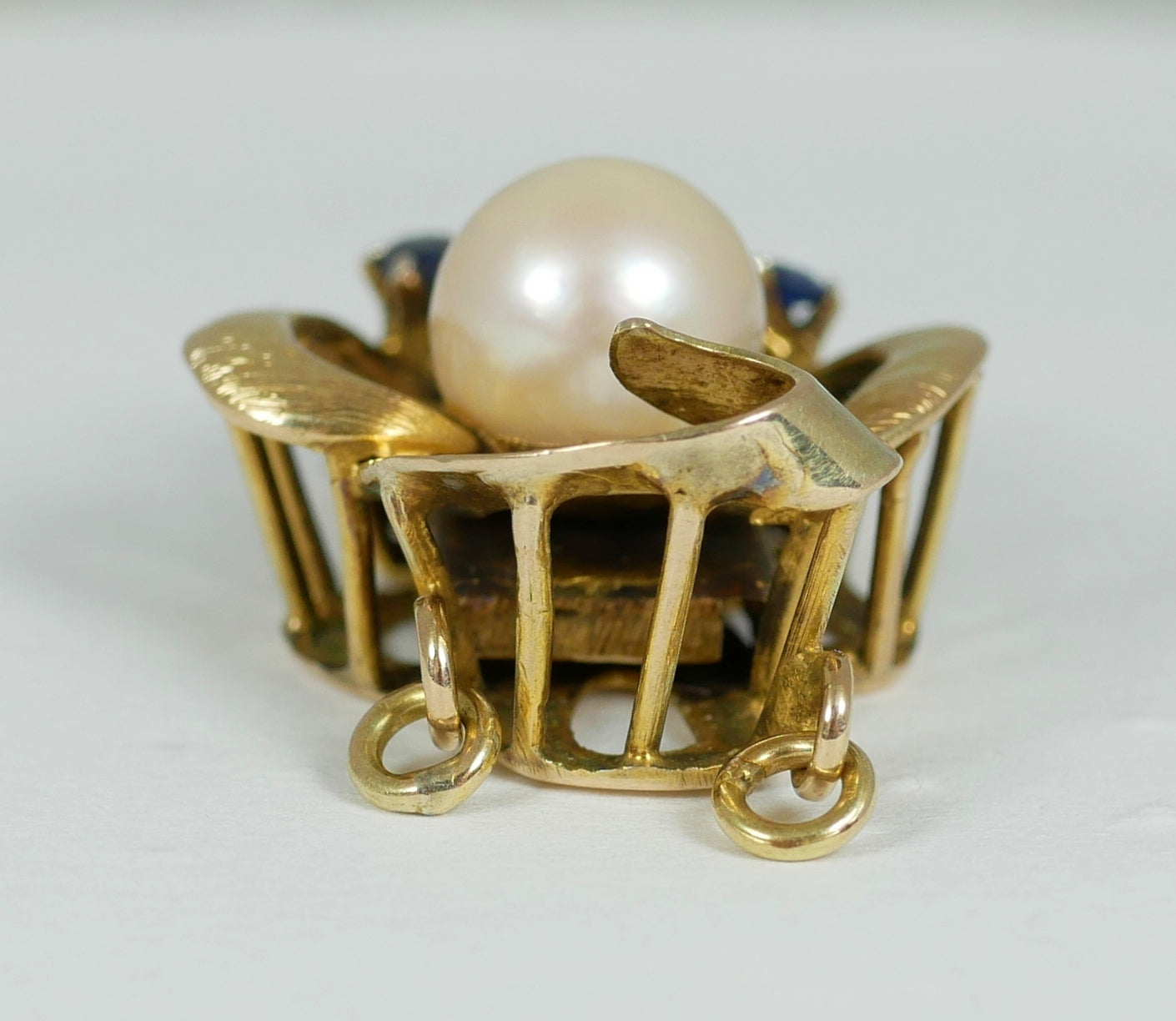 Vintage Solid 14ct Yellow Gold Sapphire Double Twin Pearl Strand Necklace Clasp