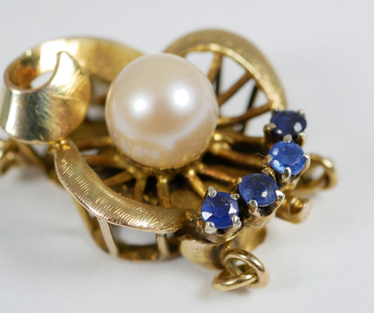 Vintage Solid 14ct Yellow Gold Sapphire Double Twin Pearl Strand Necklace Clasp