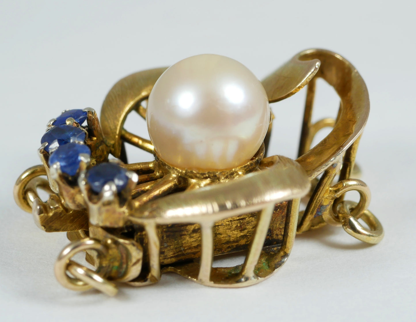 Vintage Solid 14ct Yellow Gold Sapphire Double Twin Pearl Strand Necklace Clasp