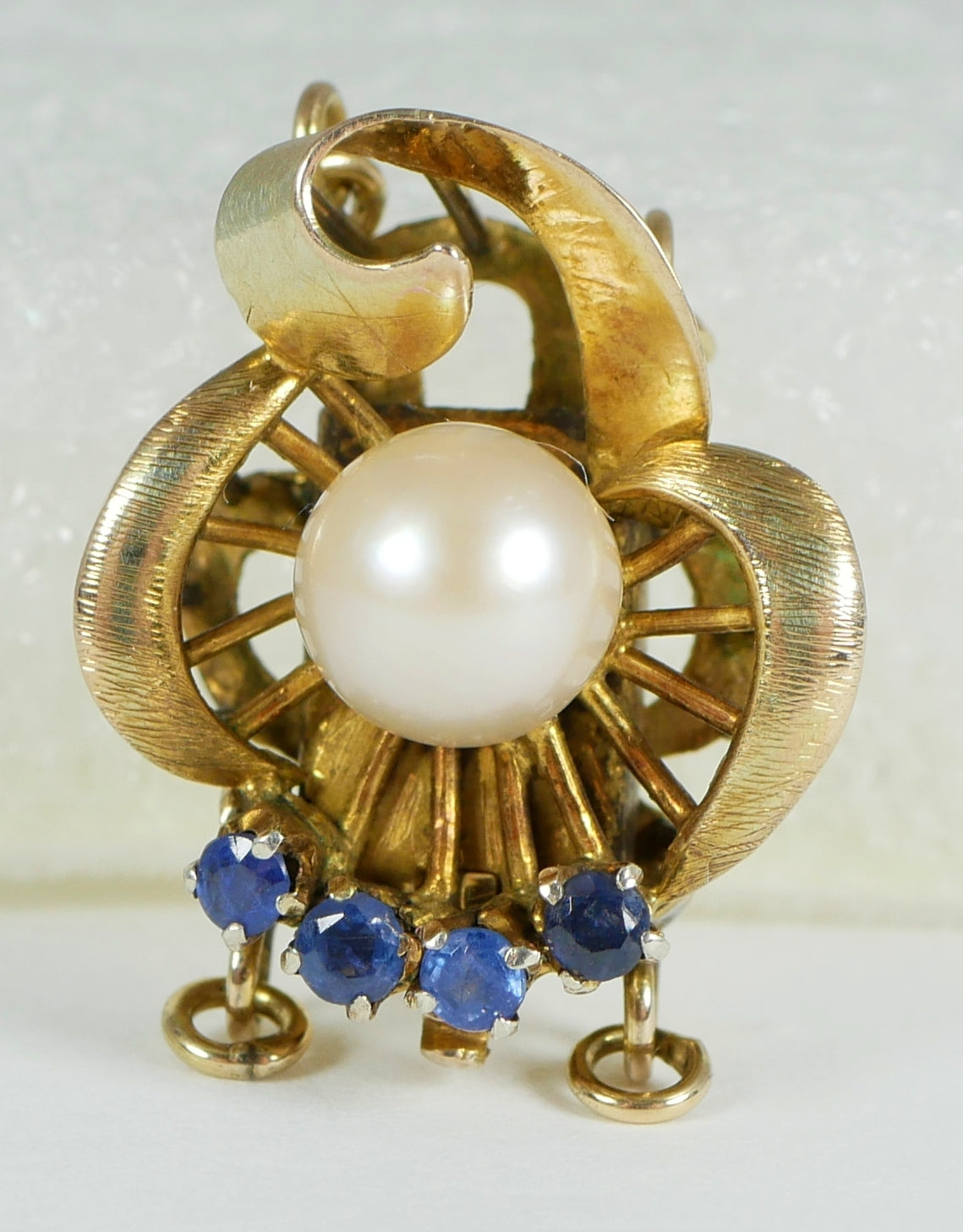 Vintage Solid 14ct Yellow Gold Sapphire Double Twin Pearl Strand Necklace Clasp