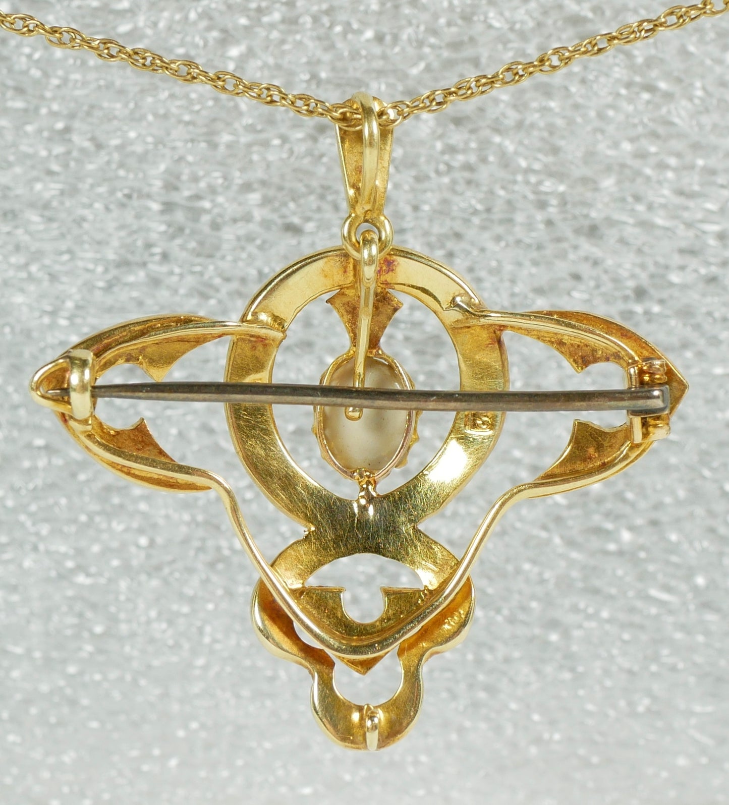 Antique Art Nouveau 1905 Solid 15ct Yellow Gold Opal & Seed Pearl Pendant Brooch