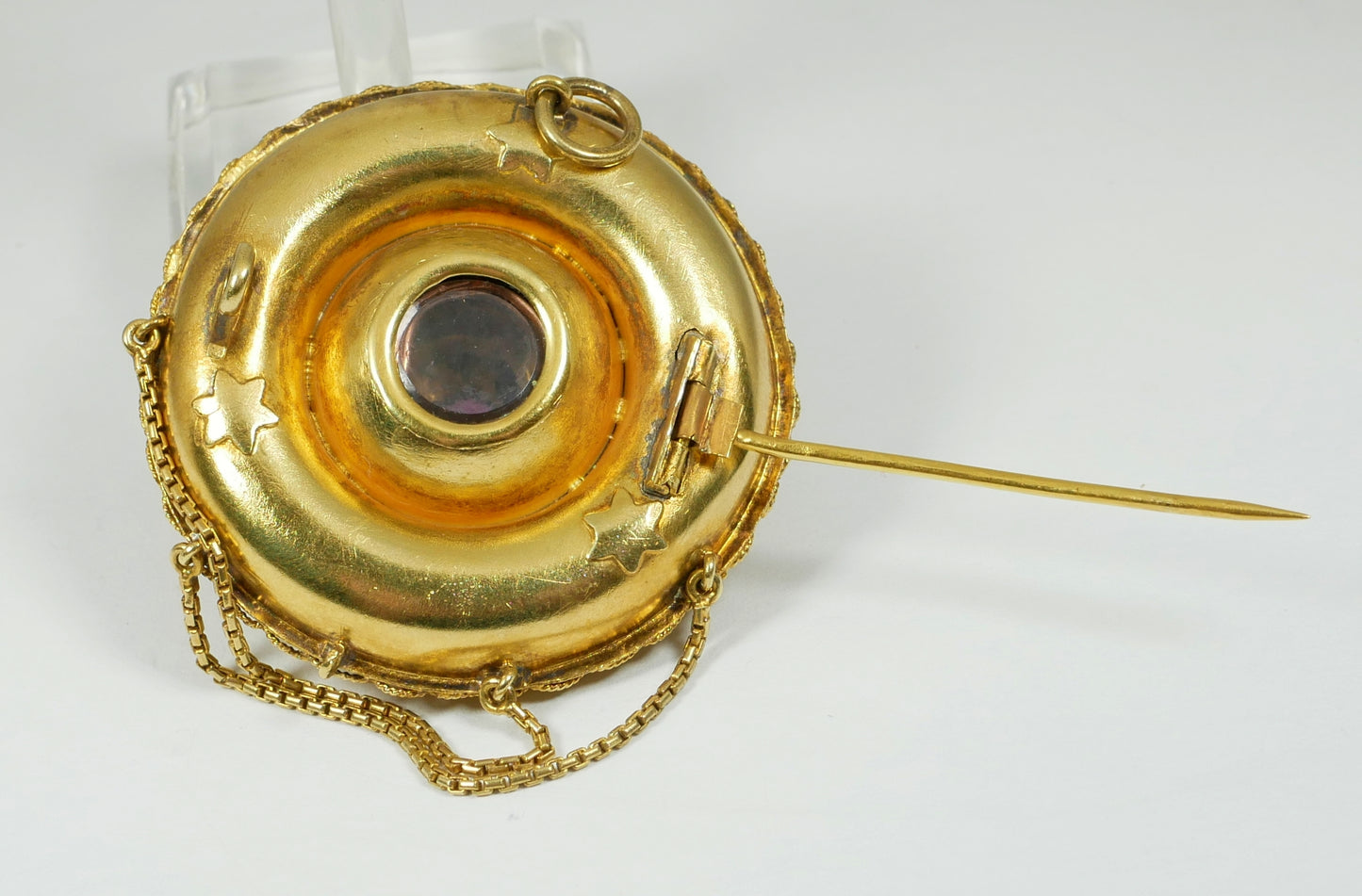 Antique Victorian Large Solid 18ct Yellow Gold Rhodolite Etruscan Pendant Brooch