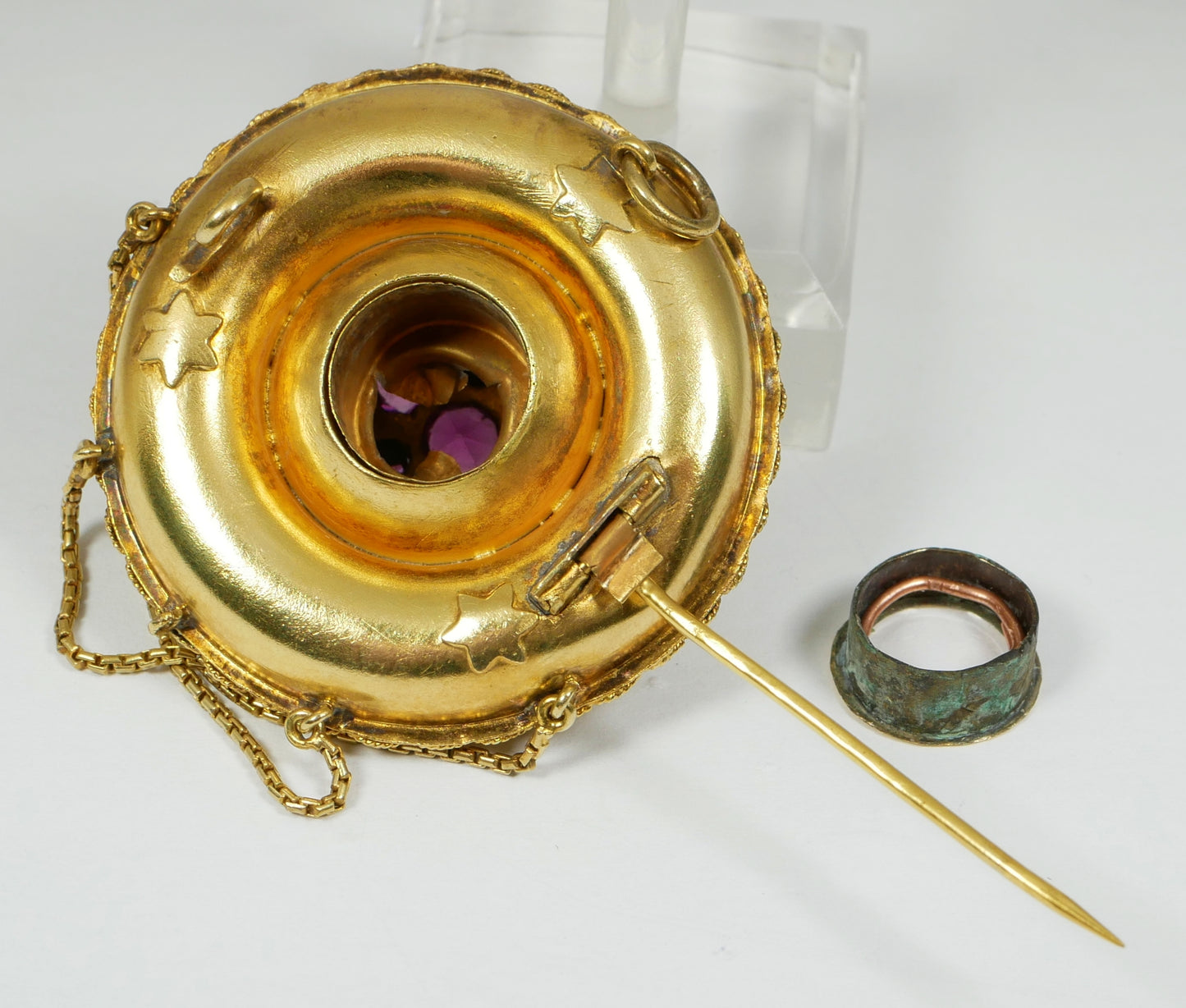Antique Victorian Large Solid 18ct Yellow Gold Rhodolite Etruscan Pendant Brooch
