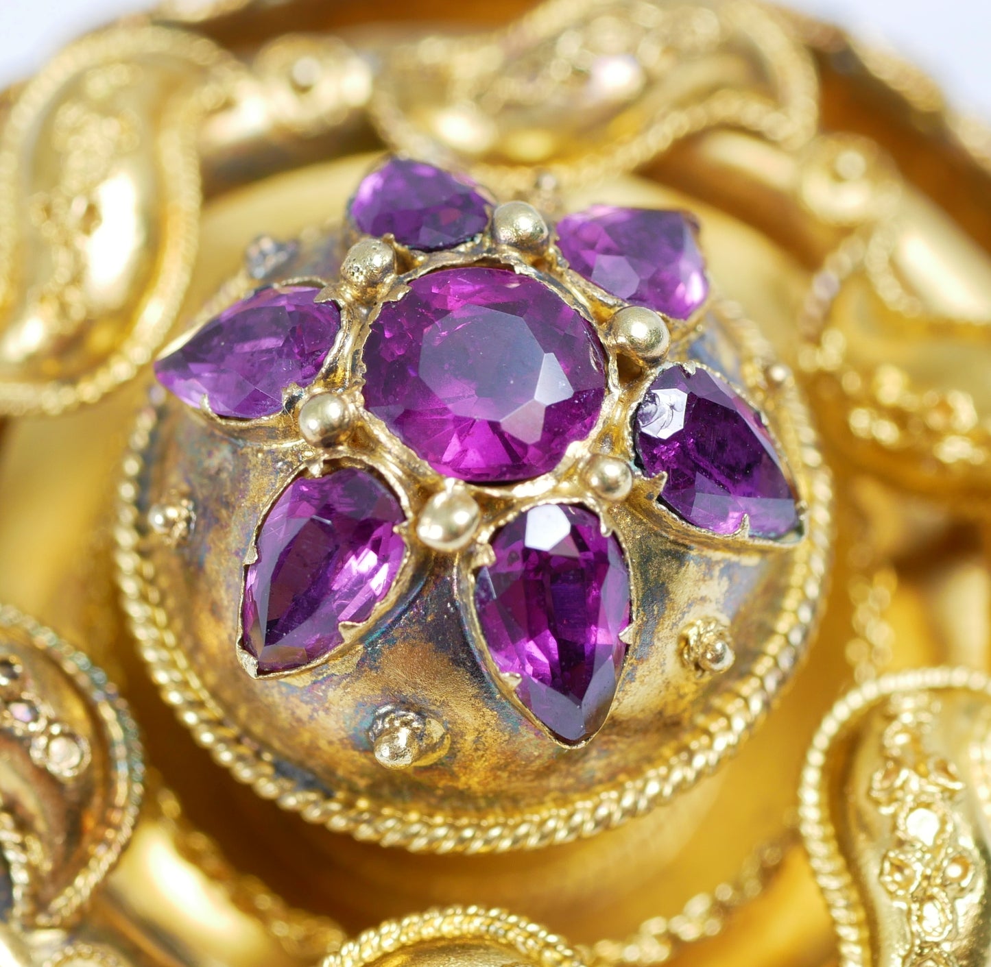 Antique Victorian Large Solid 18ct Yellow Gold Rhodolite Etruscan Pendant Brooch