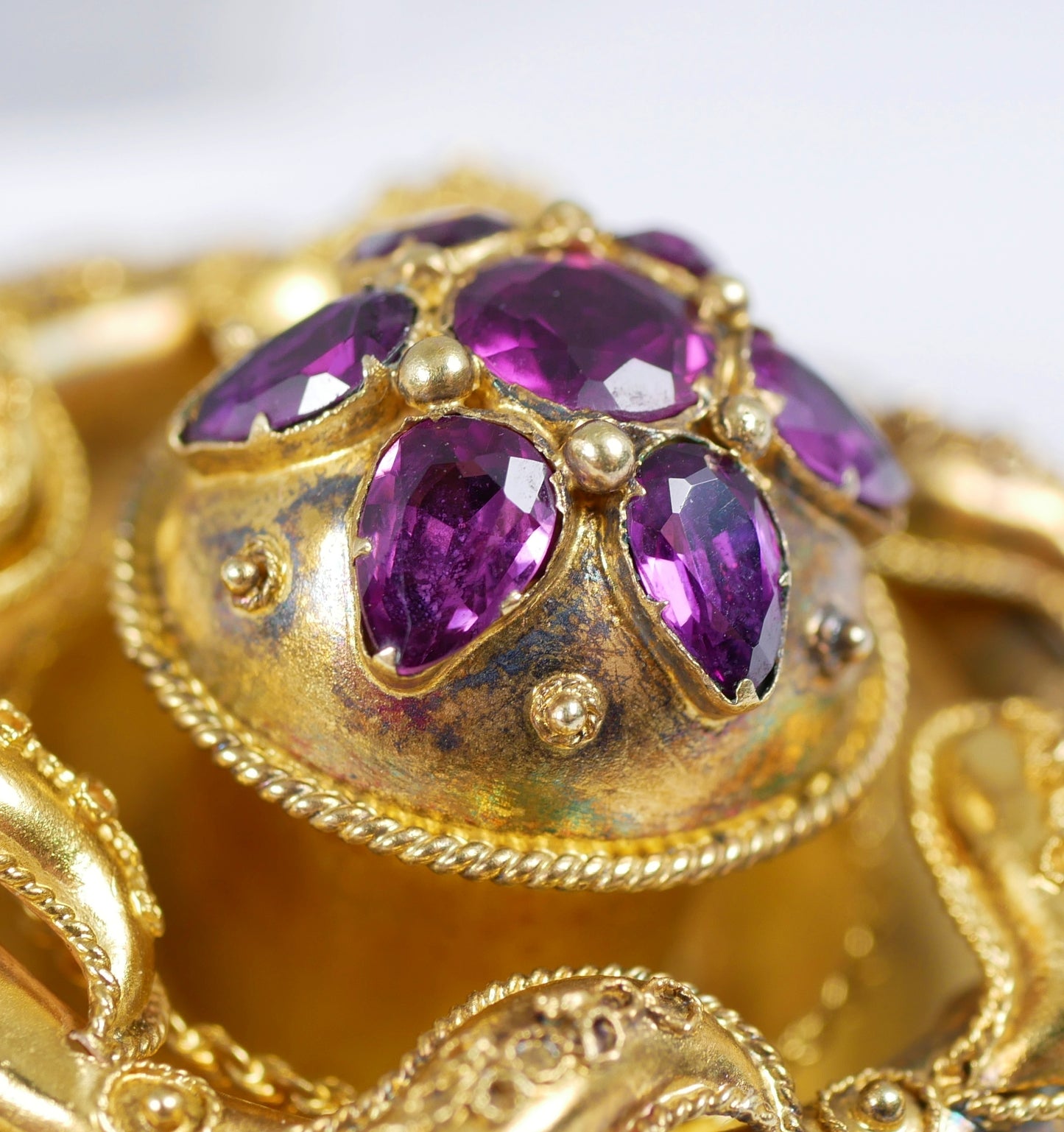 Antique Victorian Large Solid 18ct Yellow Gold Rhodolite Etruscan Pendant Brooch