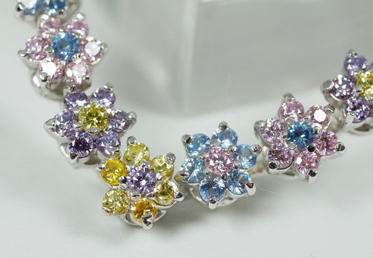 Italian Solid 18ct White Gold Sapphire Cluster Heart Pendant 42cm Necklace Chain