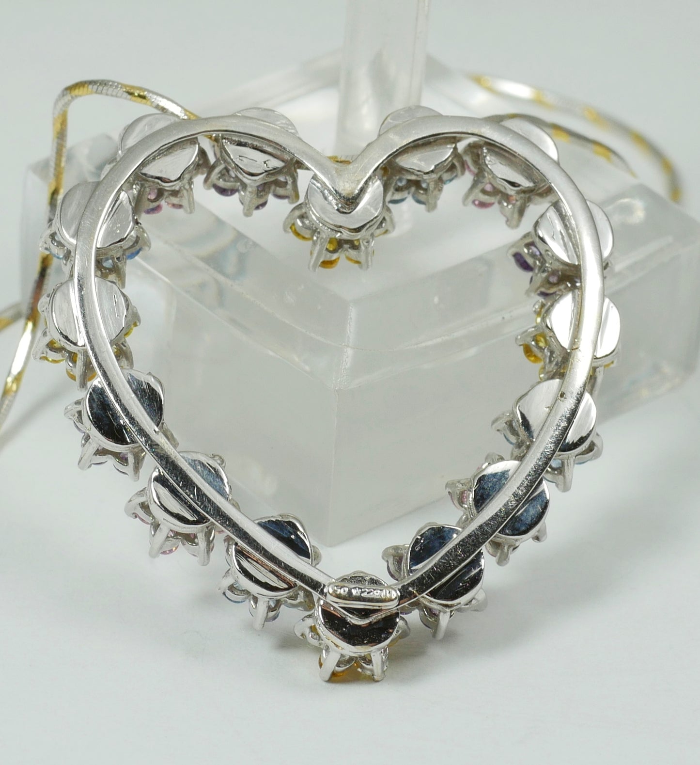 Italian Solid 18ct White Gold Sapphire Cluster Heart Pendant 42cm Necklace Chain