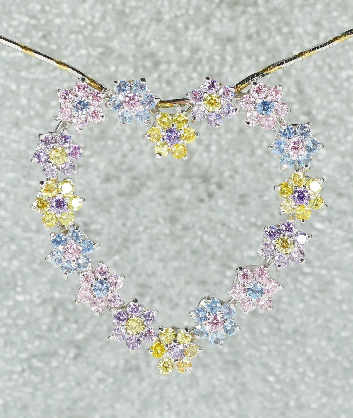 Italian Solid 18ct White Gold Sapphire Cluster Heart Pendant 42cm Necklace Chain
