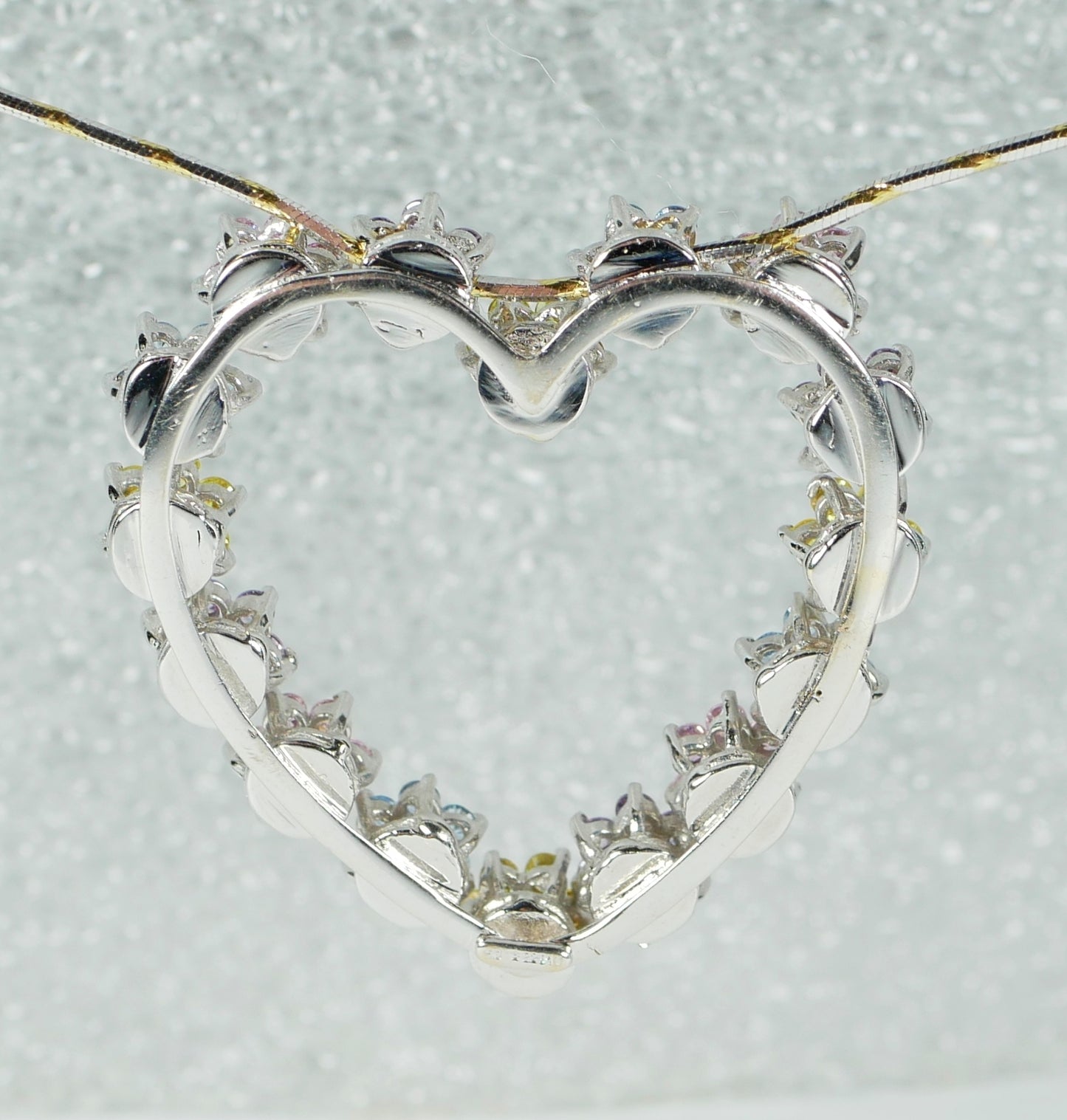 Italian Solid 18ct White Gold Sapphire Cluster Heart Pendant 42cm Necklace Chain