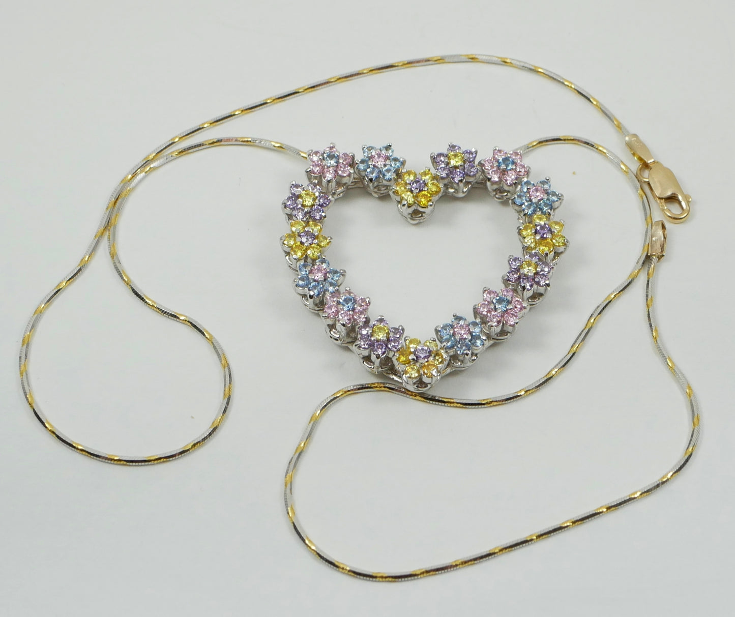 Italian Solid 18ct White Gold Sapphire Cluster Heart Pendant 42cm Necklace Chain