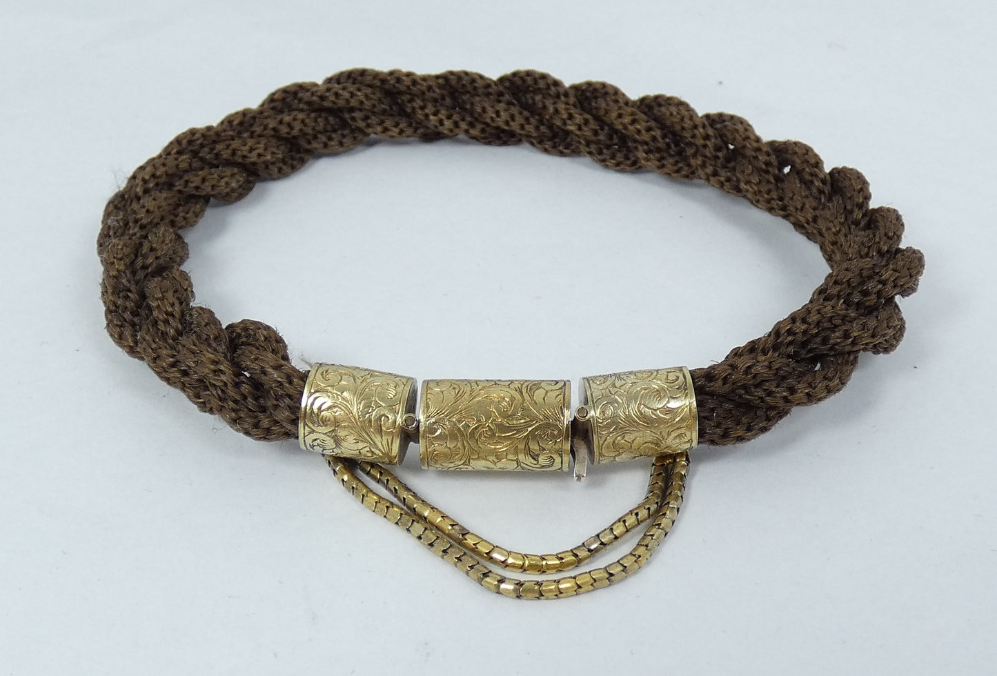 Antique Victorian 1880 18ct Gold Clasp Plaited Woven Hair 22cm Mourning Bracelet