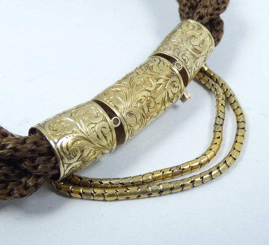 Antique Victorian 1880 18ct Gold Clasp Plaited Woven Hair 22cm Mourning Bracelet