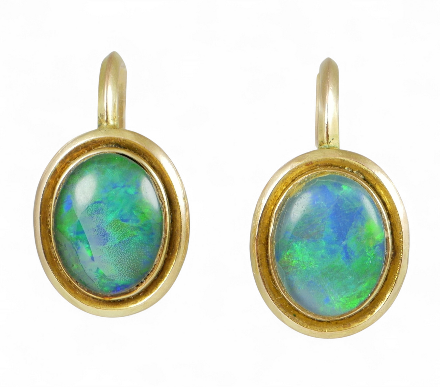 Vintage Pair of Solid 9ct Yellow Gold & Oval Opal French Screw Back Earrings Set
