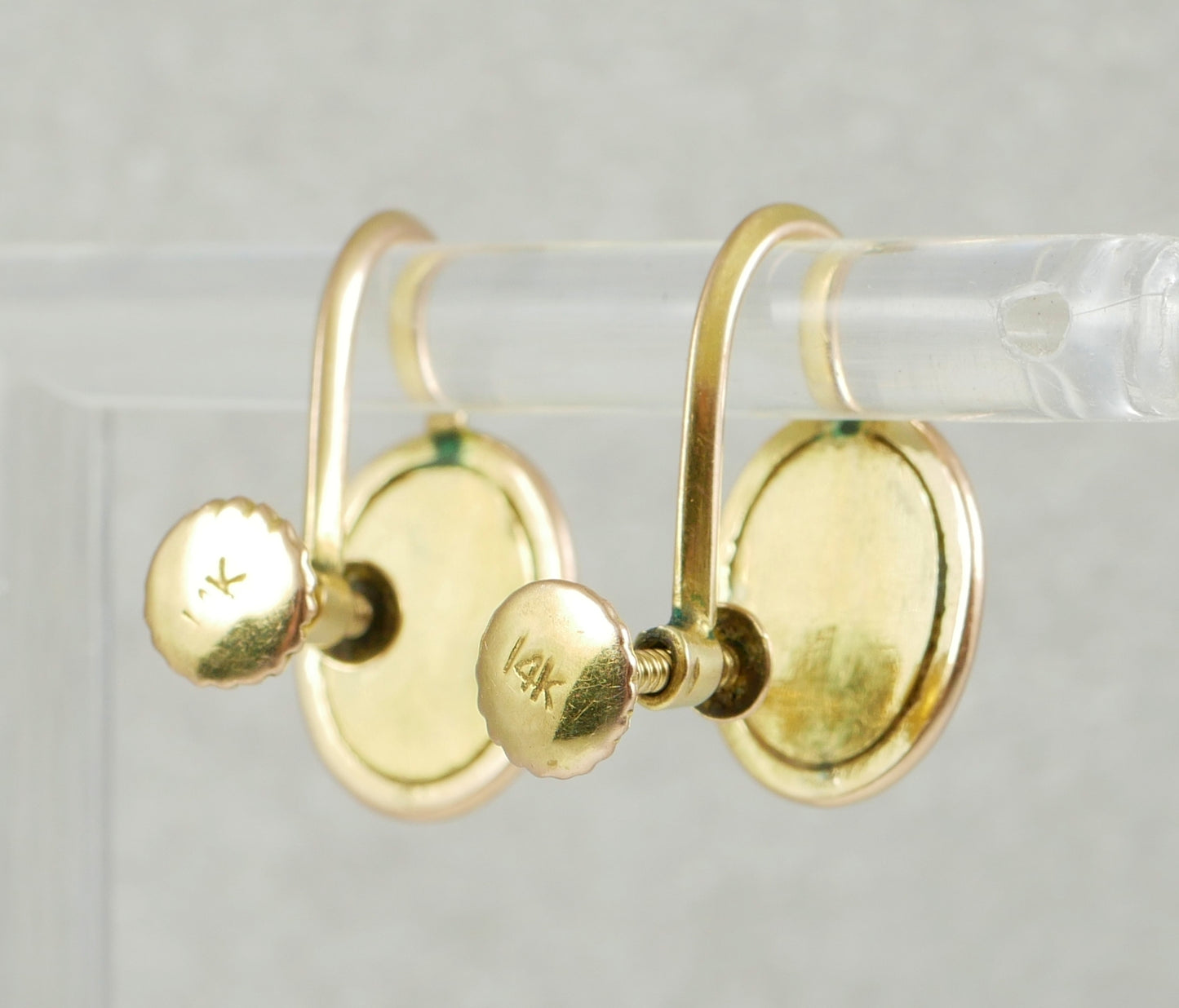 Vintage Pair of Solid 9ct Yellow Gold & Oval Opal French Screw Back Earrings Set