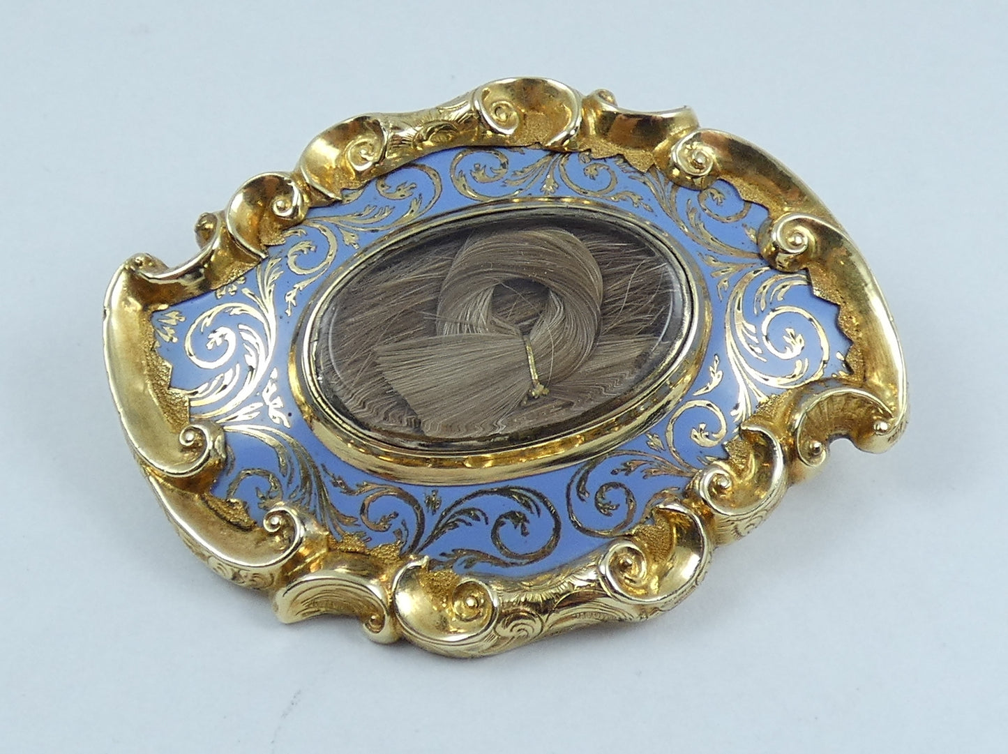 Antique Victorian 1875 Large 9ct Gold & Blue Enamel Hair Locket Mourning Brooch