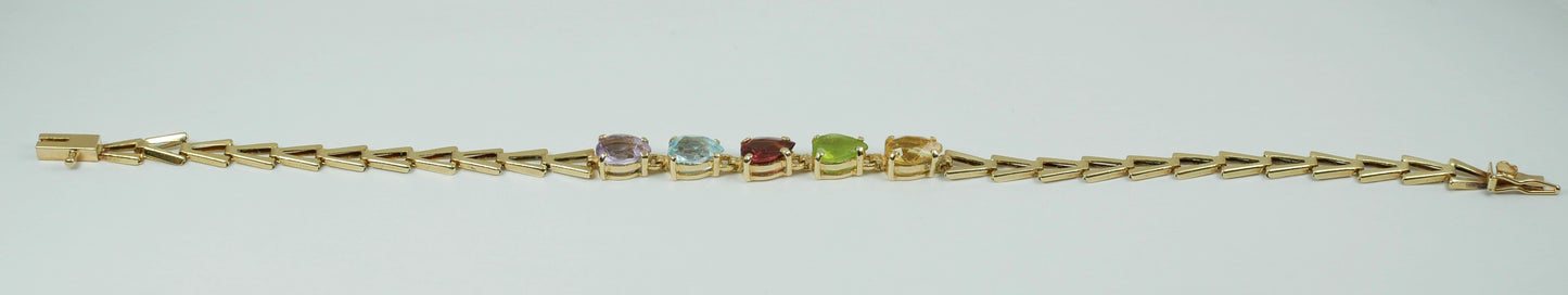 Vintage Solid 14ct Yellow Gold Harlequin Gemstone 18cm 7" Bracelet Chain 585