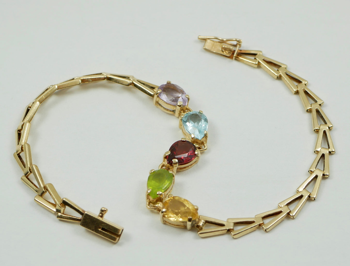 Vintage Solid 14ct Yellow Gold Harlequin Gemstone 18cm 7" Bracelet Chain 585