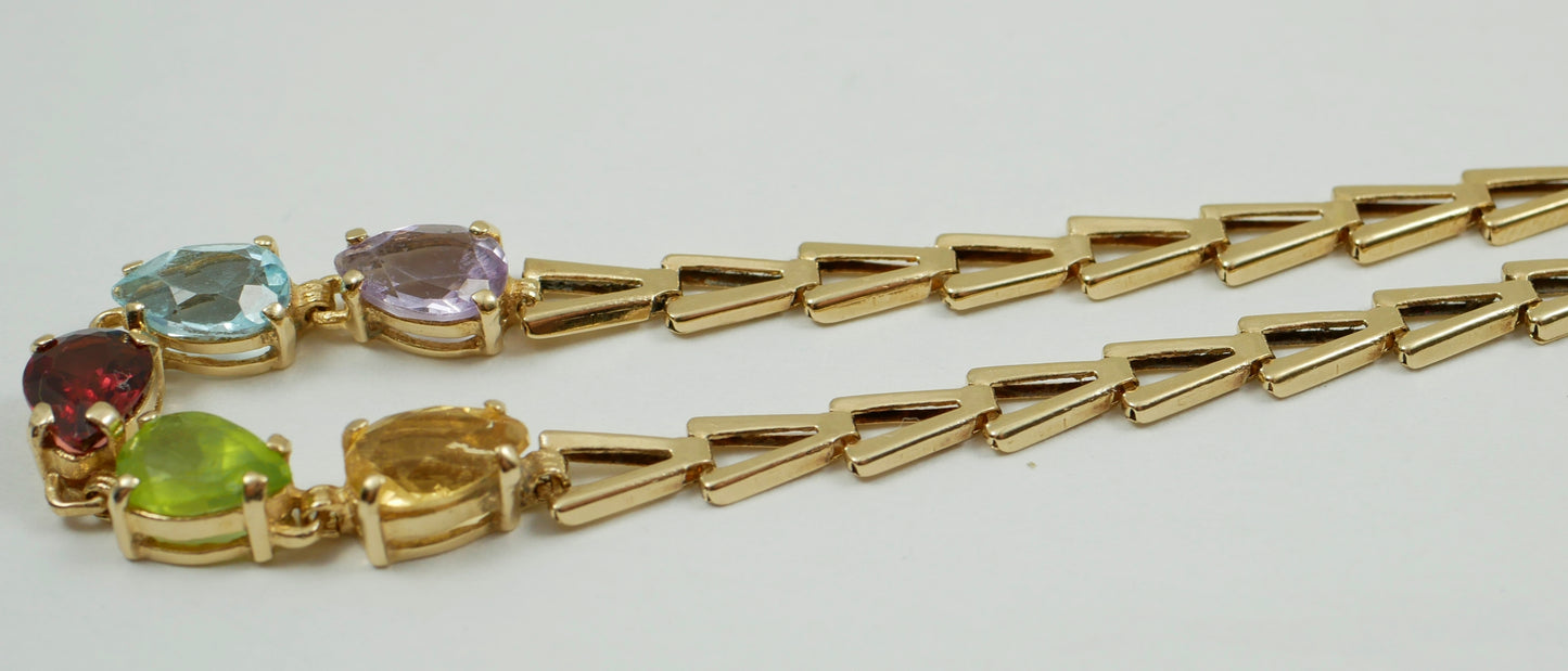 Vintage Solid 14ct Yellow Gold Harlequin Gemstone 18cm 7" Bracelet Chain 585