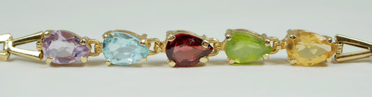 Vintage Solid 14ct Yellow Gold Harlequin Gemstone 18cm 7" Bracelet Chain 585