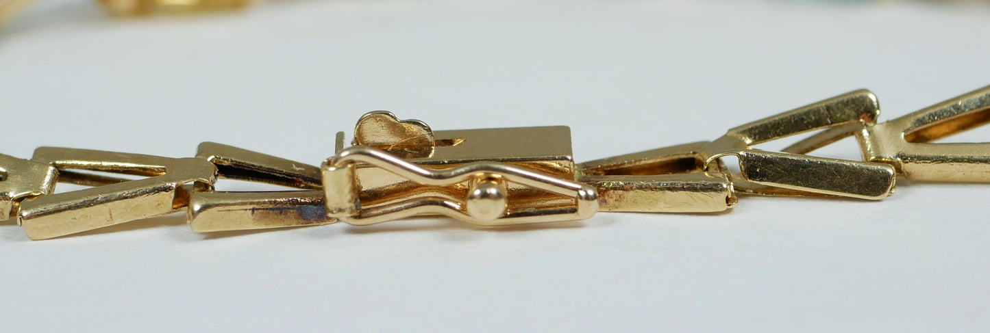 Vintage Solid 14ct Yellow Gold Harlequin Gemstone 18cm 7" Bracelet Chain 585