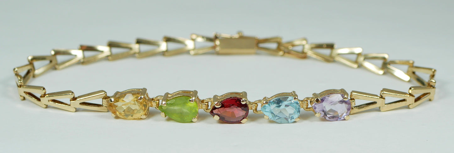 Vintage Solid 14ct Yellow Gold Harlequin Gemstone 18cm 7" Bracelet Chain 585