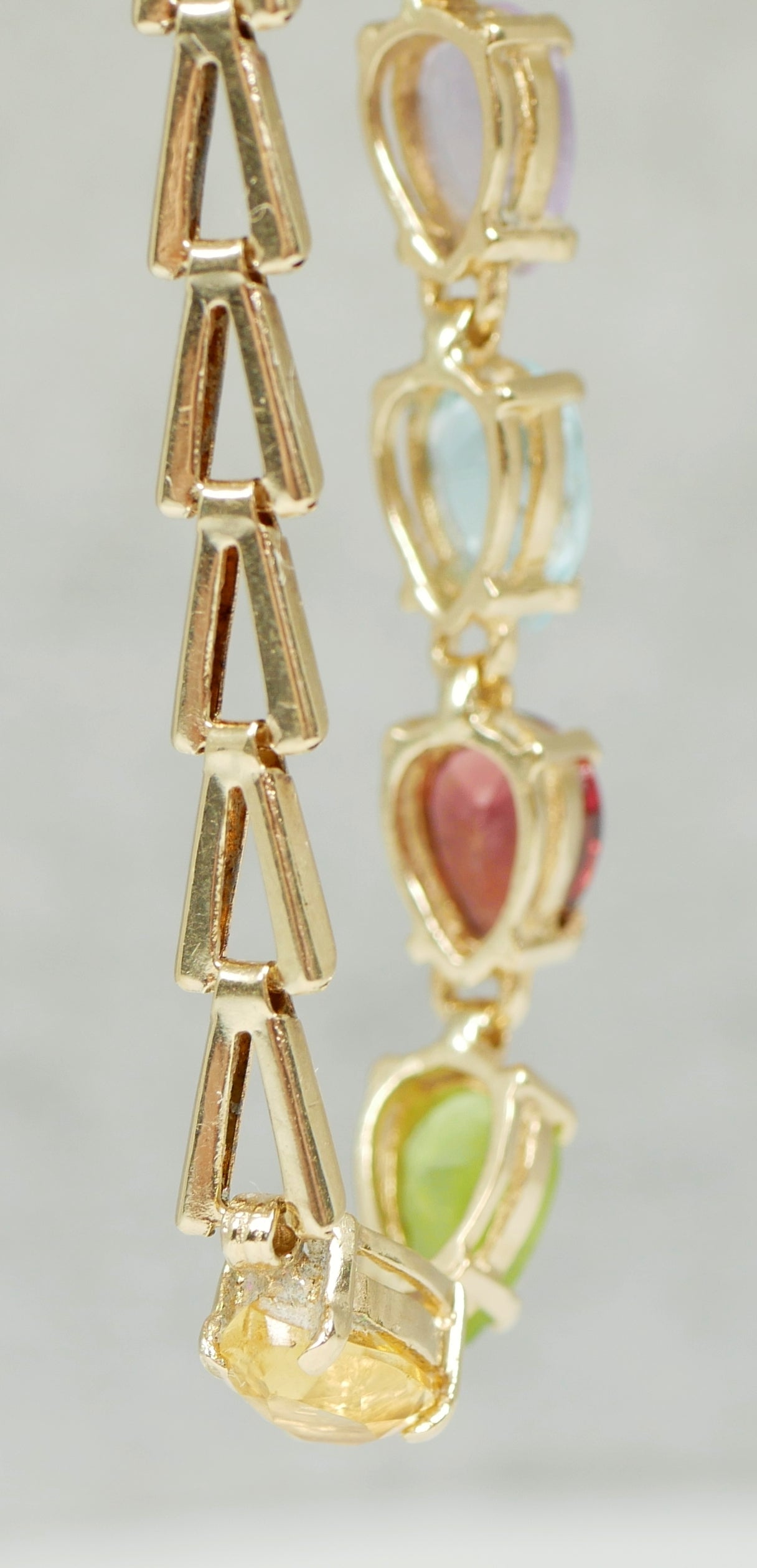 Vintage Solid 14ct Yellow Gold Harlequin Gemstone 18cm 7" Bracelet Chain 585