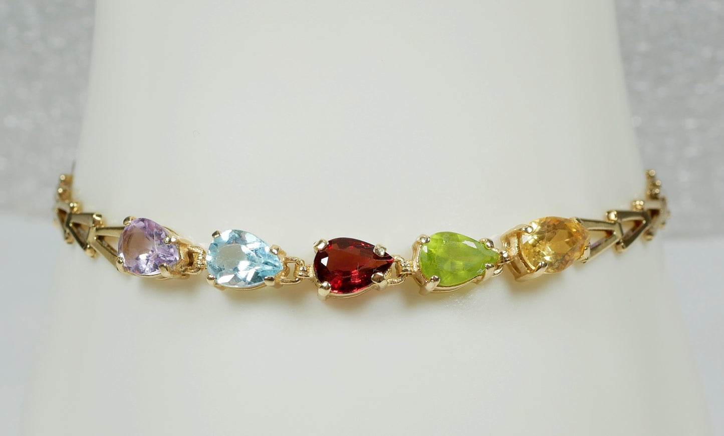 Vintage Solid 14ct Yellow Gold Harlequin Gemstone 18cm 7" Bracelet Chain 585