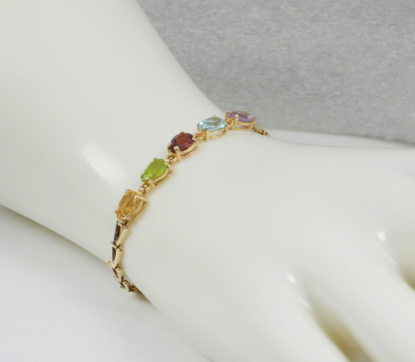 Vintage Solid 14ct Yellow Gold Harlequin Gemstone 18cm 7" Bracelet Chain 585