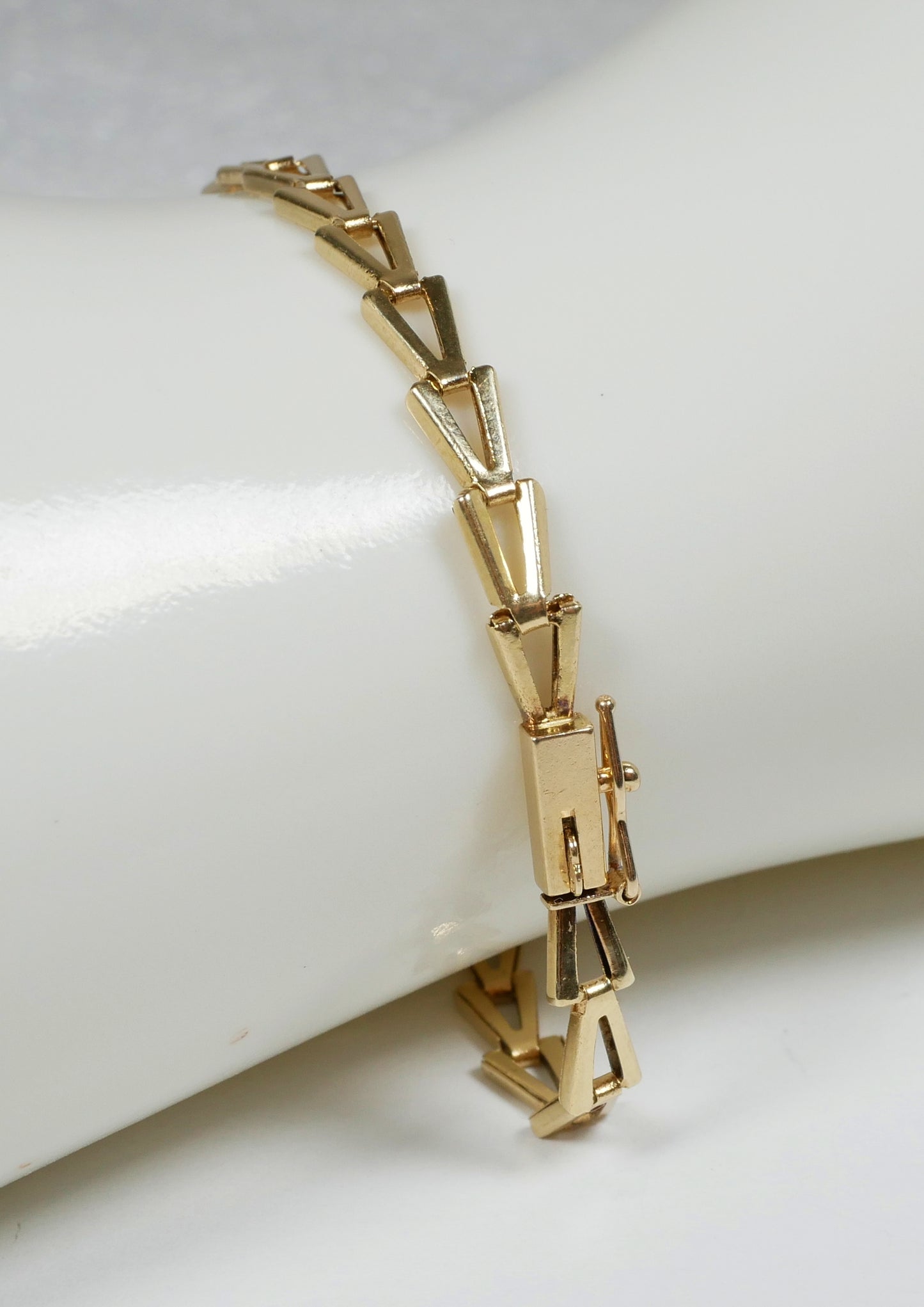 Vintage Solid 14ct Yellow Gold Harlequin Gemstone 18cm 7" Bracelet Chain 585