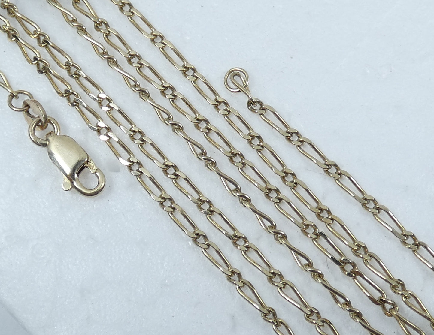Vintage Solid 9ct Yellow Gold 46cm 18" Figaro 2mm Link Necklace Chain 4.21gm 375