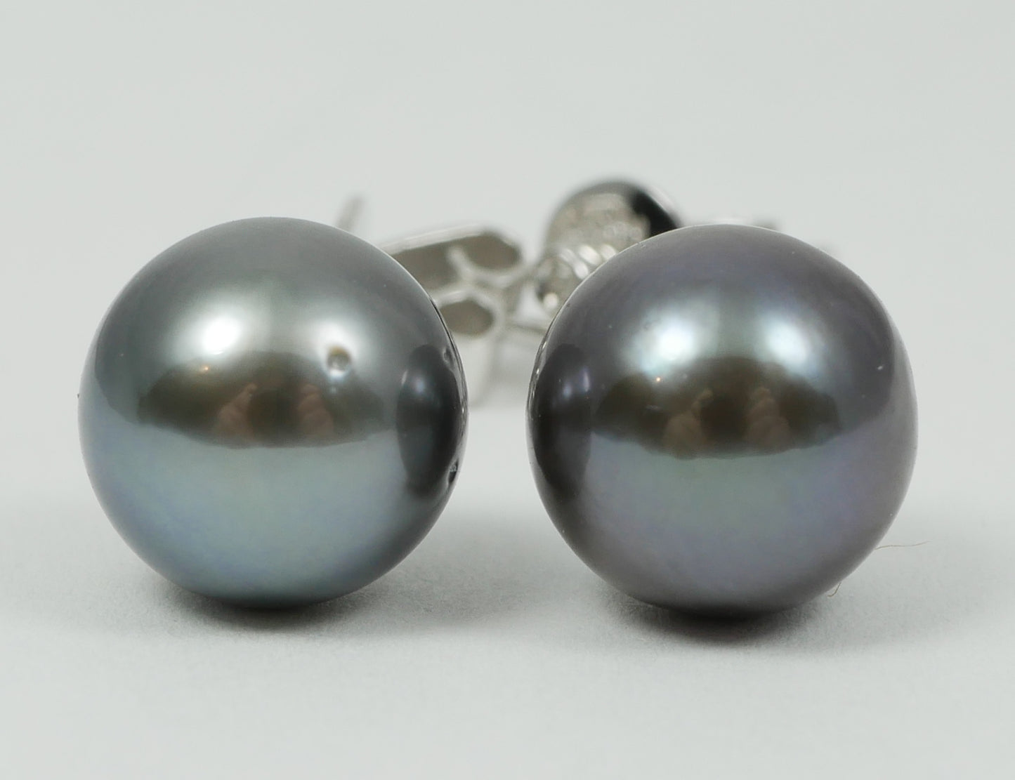 New Solid 14ct White Gold 10mm Tahitian Pearl & Diamond Dangle Earrings Set Pair