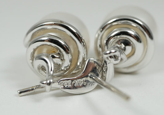 New Solid 14ct White Gold Pair of 10mm Oval White Pearl Dangle Earrings Set 585