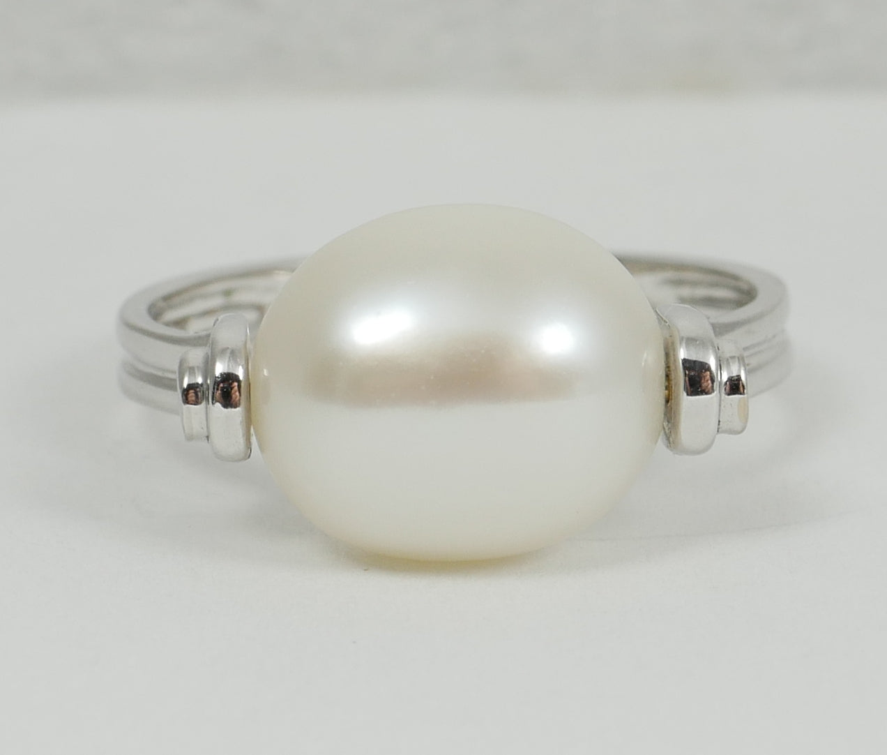 New Solid 14ct White Gold 12mm Oval Pearl Spinning Dress Ring Size 7 N 54 585